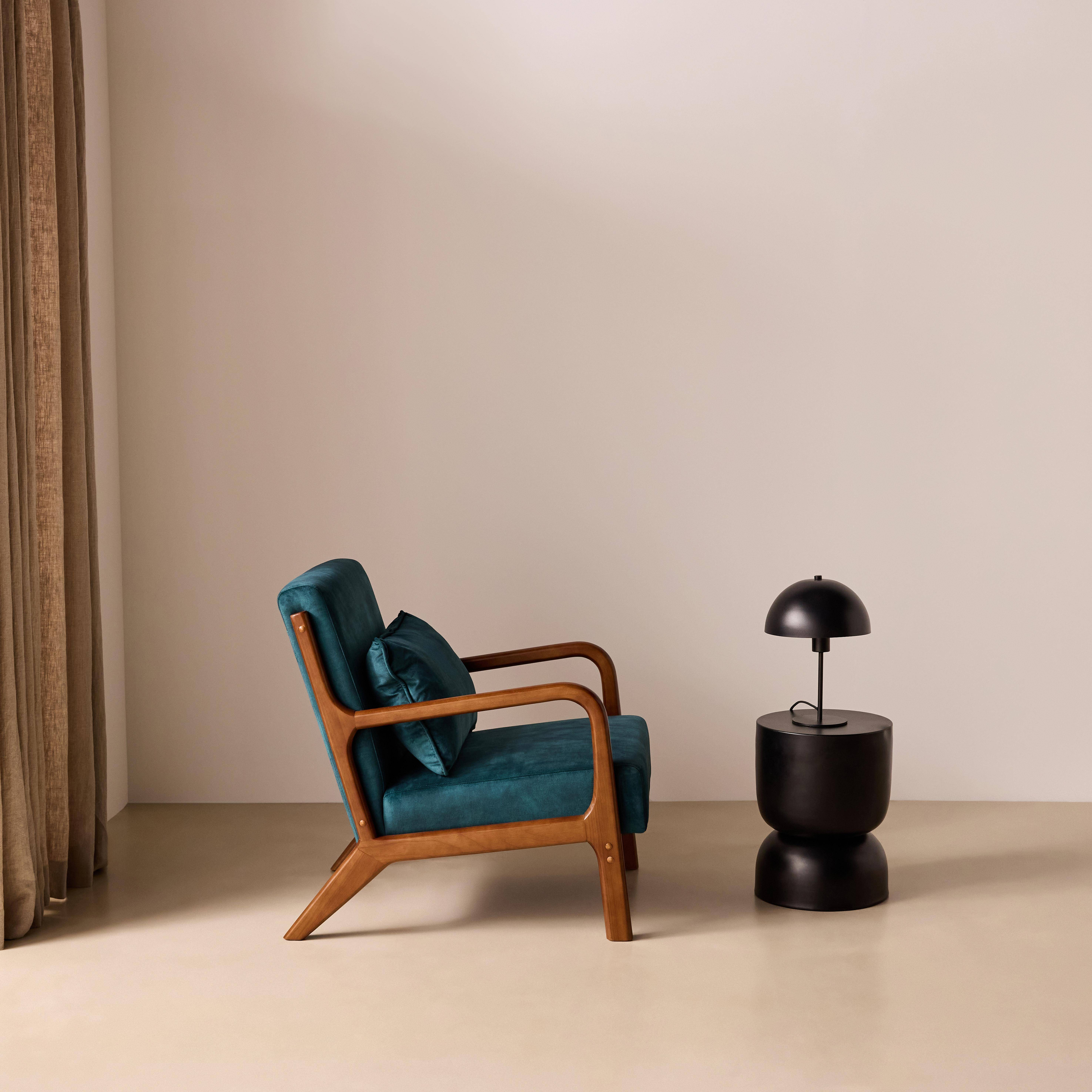 Poltrona scandinava in velluto e legno di hevea tinto noce scuro Blu - 65x80x79 cm,sweeek,Photo2