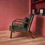 Kaki velours fauteuil, lichte walnoot gebeitste hevea houten poten, 1 vaste rechte zitting, Scandinavische kompaspoten Photo2