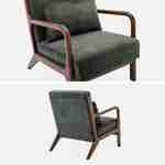 Kaki velours fauteuil, lichte walnoot gebeitste hevea houten poten, 1 vaste rechte zitting, Scandinavische kompaspoten Photo6