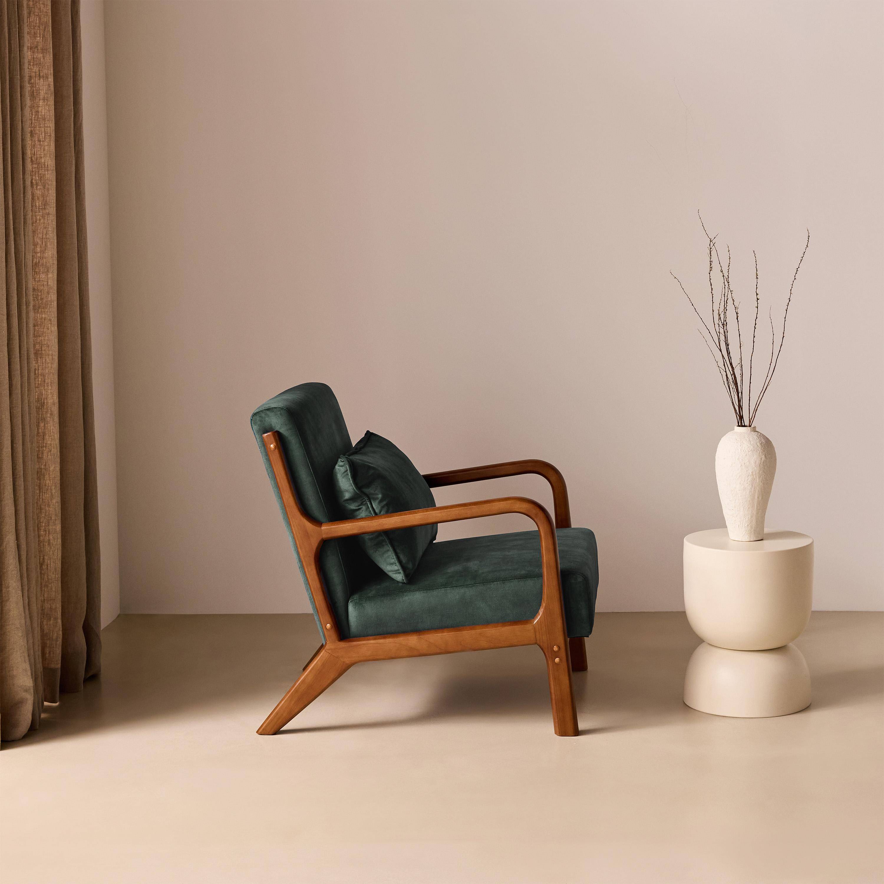 Poltrona scandinava in velluto e legno di hevea tinto noce scuro, Lorens velluto, Cachi scuro, 65x80x79 cm Photo2