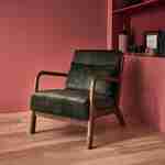 Kaki velours fauteuil, lichte walnoot gebeitste hevea houten poten, 1 vaste rechte zitting, Scandinavische kompaspoten Photo1