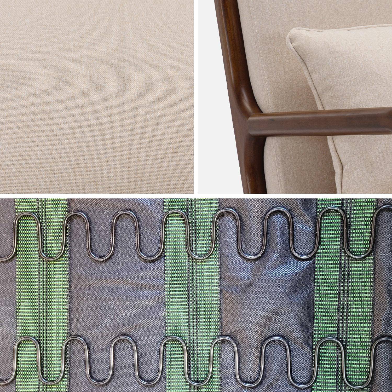 2-zitsbank + fauteuil in hout en beige stof, licht walnoot gebeitst heveahout Photo7