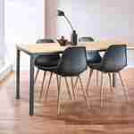 Esstisch Loft rechteckig Metall Holzdekor + Satz von 4 skandinavischen Stühlen schwarz Photo1