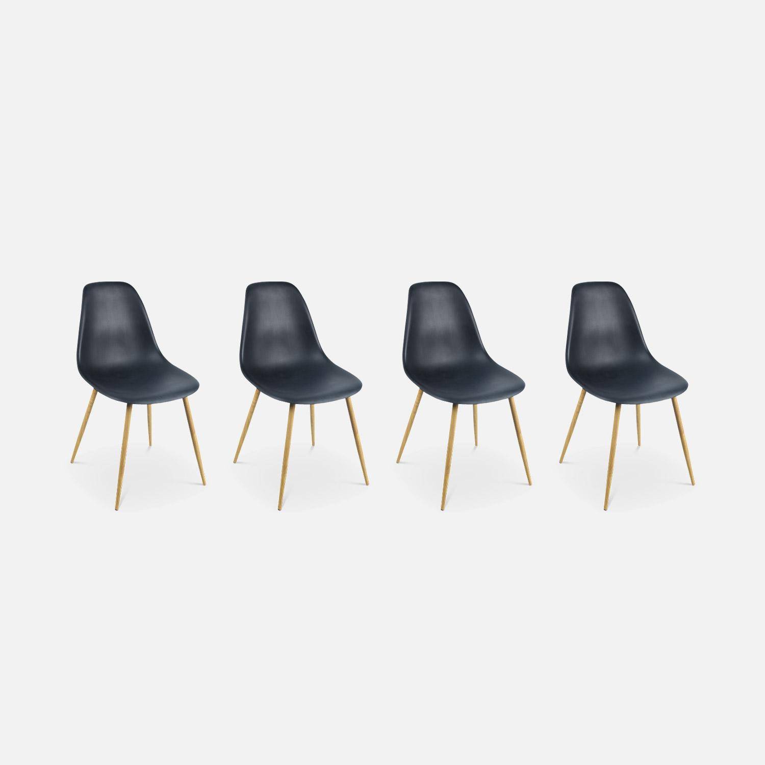 Esstisch Loft rechteckig Metall Holzdekor + Satz von 4 skandinavischen Stühlen schwarz Photo3