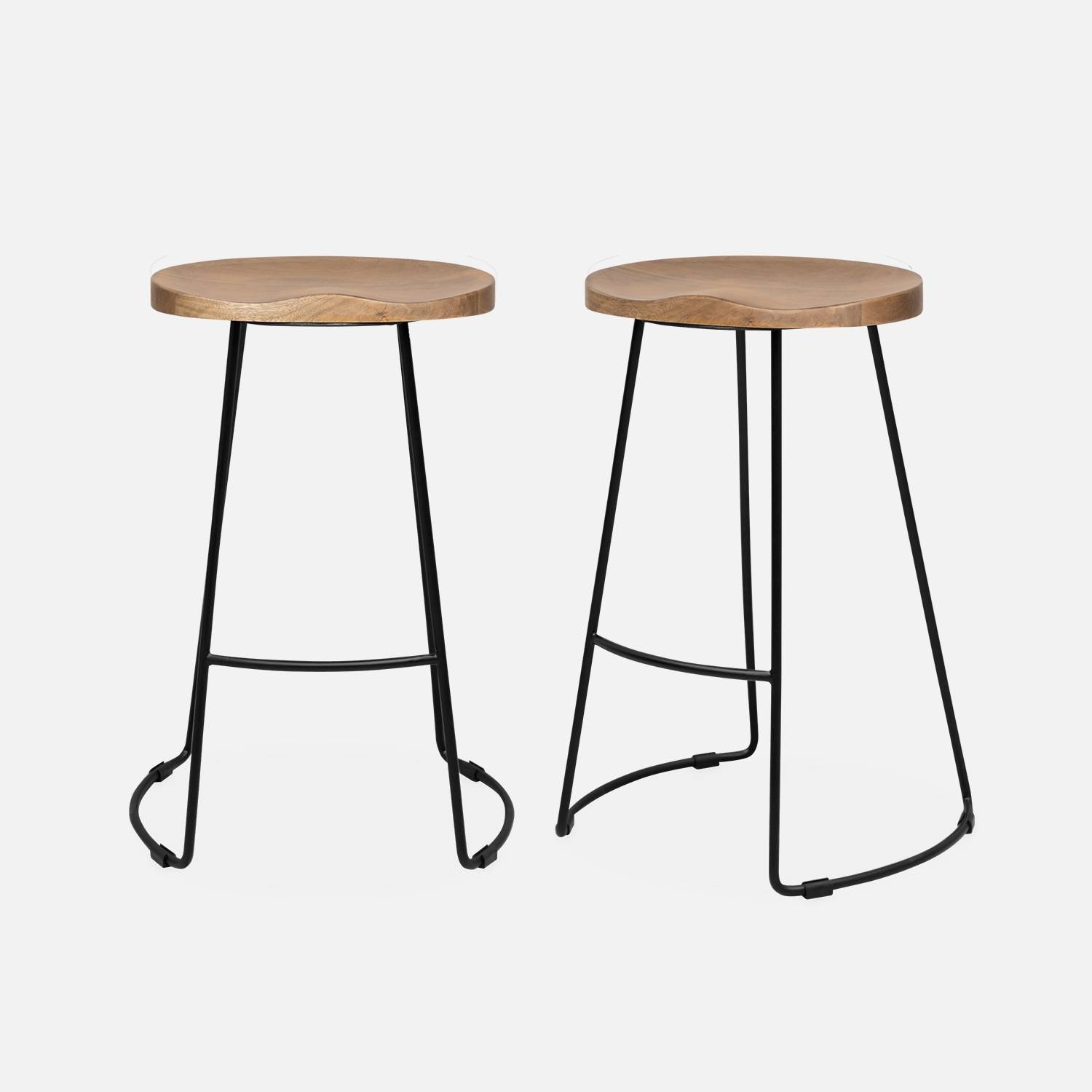 Pair of industrial metal and wooden bar stools, 44x36x65cm, Natural | sweeek