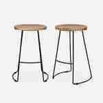 Pair of industrial metal and wooden bar stools, 44x36x65cm, Jaya, Natural, Mango wood seat, black metal legs Photo3