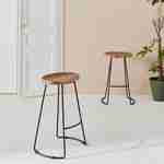 Pair of industrial metal and wooden bar stools, 44x36x65cm, Jaya, Natural, Mango wood seat, black metal legs Photo2