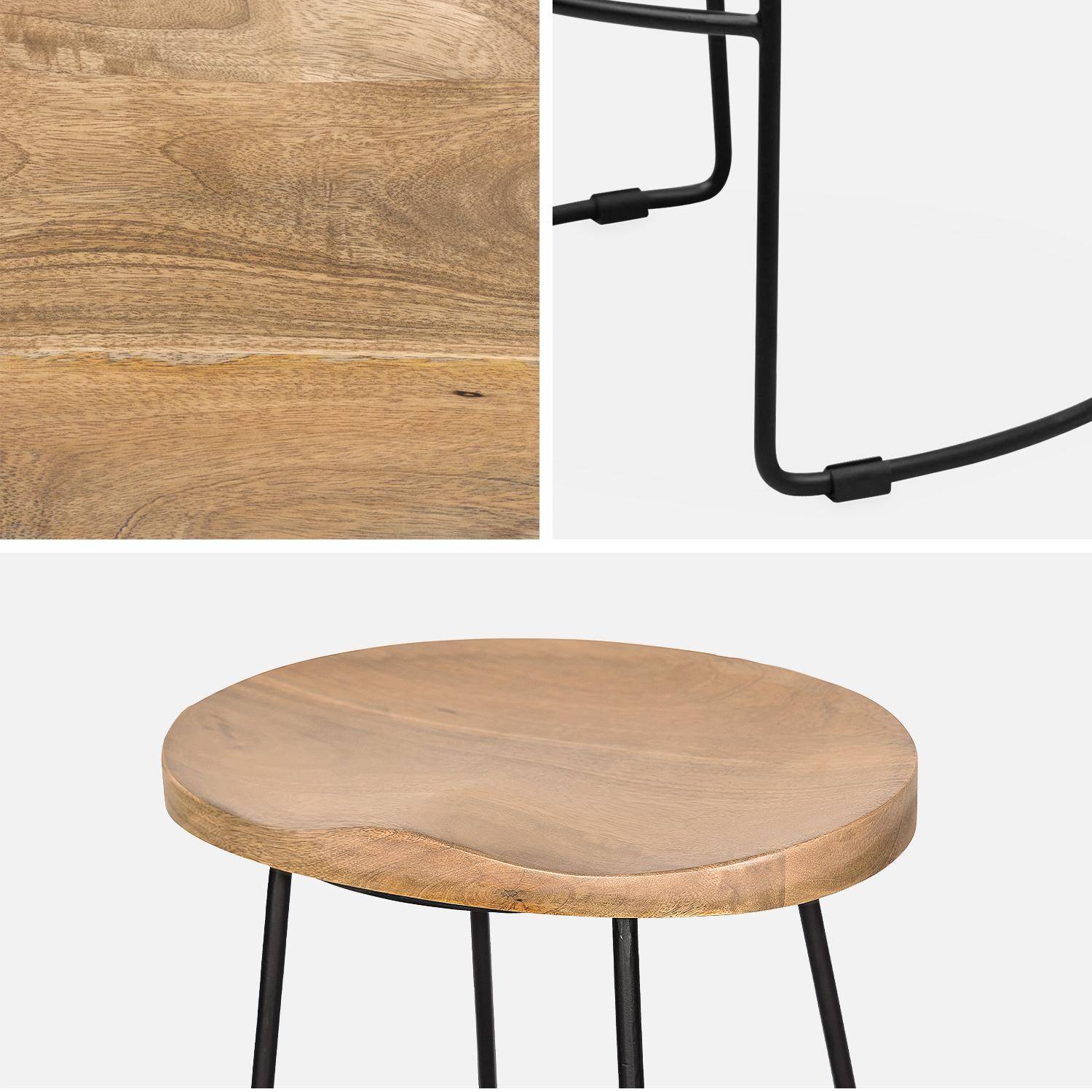 Pair of industrial metal and wooden bar stools, 44x36x65cm, Jaya, Natural, Mango wood seat, black metal legs Photo7