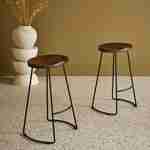 Pair of industrial metal and wooden bar stools, 44x36x65cm, Jaya, Light Walnut, Mango wood seat, black metal legs Photo2