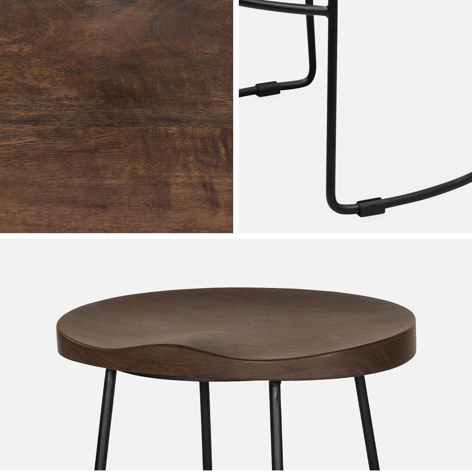 Pair of industrial metal and wooden bar stools, 44x36x65cm, Jaya, Light Walnut, Mango wood seat, black metal legs,sweeek,Photo8