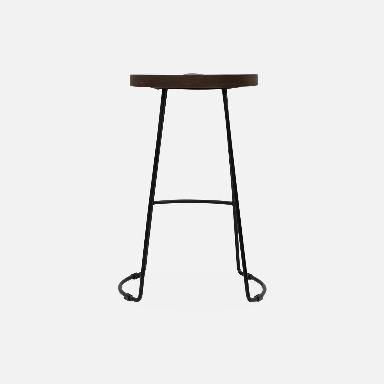 Pair of industrial metal and wooden bar stools, 44x36x65cm, Jaya, Light Walnut, Mango wood seat, black metal legs,sweeek,Photo7