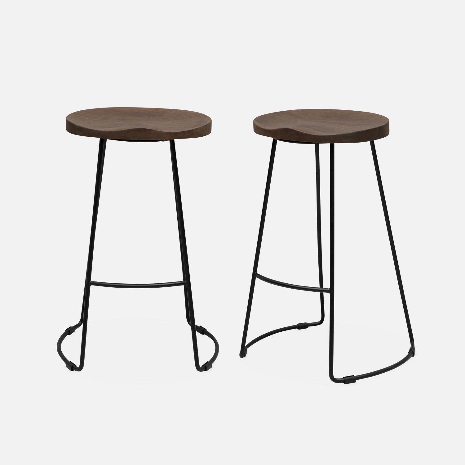 Pair of industrial metal and wooden bar stools, 44x36x65cm, Jaya, Light Walnut, Mango wood seat, black metal legs,sweeek,Photo4