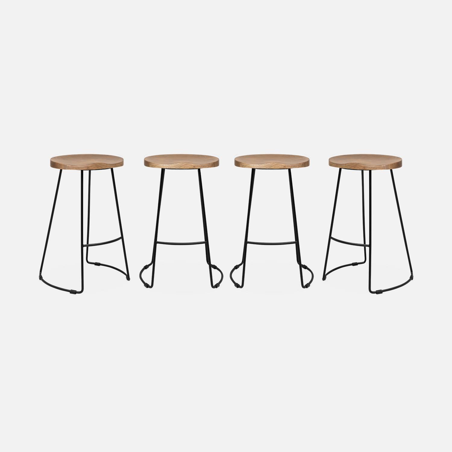 Set of 4 industrial metal and wooden bar stools, 44x36x65cm, Natural | sweeek