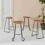 Set of 4 industrial metal and wooden bar stools, 44x36x65cm, Jaya, Mango wood seat, black metal legs Photo1