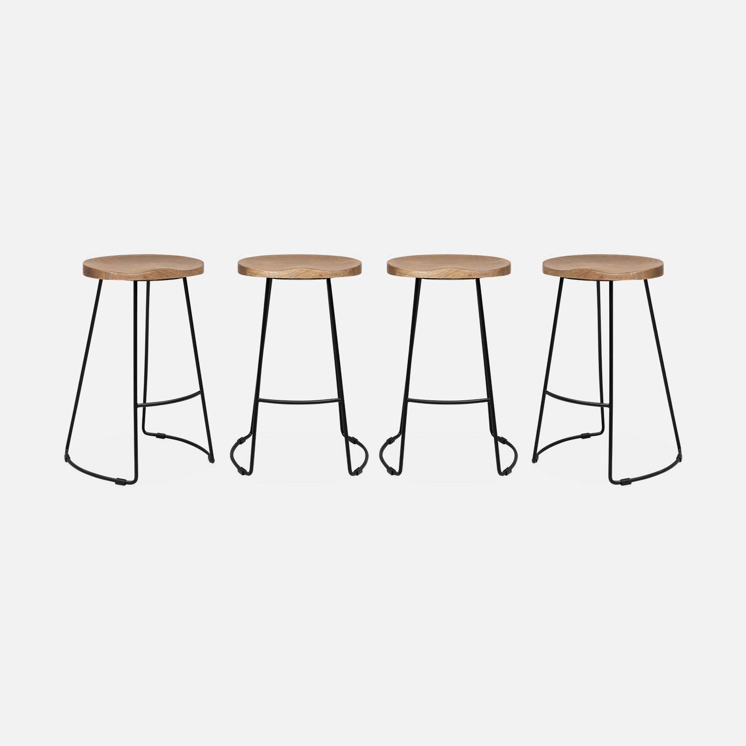 Set of 4 industrial metal and wooden bar stools, 44x36x65cm, Jaya, Mango wood seat, black metal legs,sweeek,Photo3