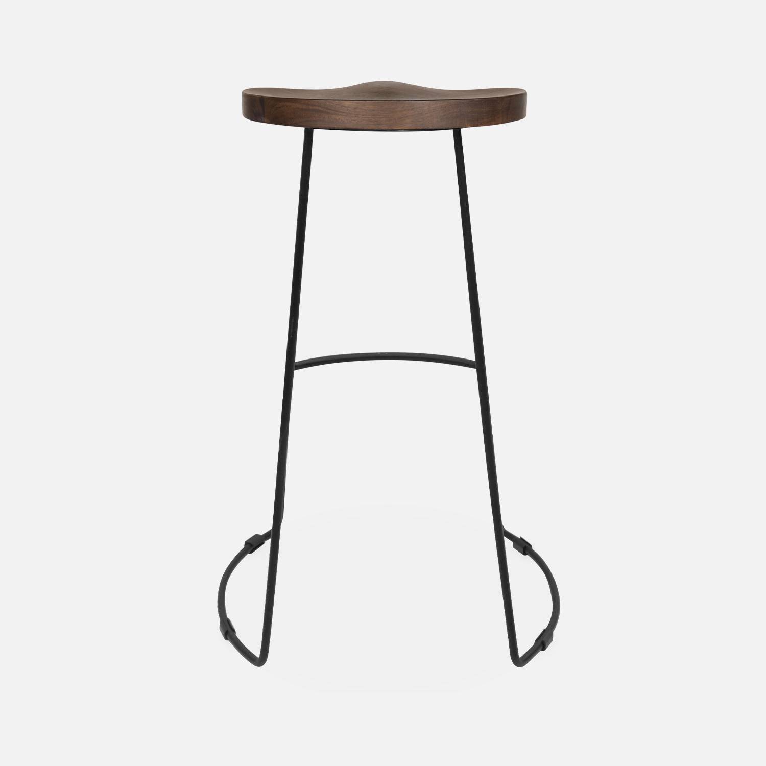 Pair of industrial metal and wooden bar stools, 47x40x75cm, Jaya, Light Walnut, Mango wood seat, black metal legs Photo6