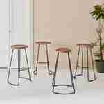 Set of 4 industrial metal and wooden bar stools, 47x40x75cm, Jaya, Mango wood seat, black metal legs Photo2