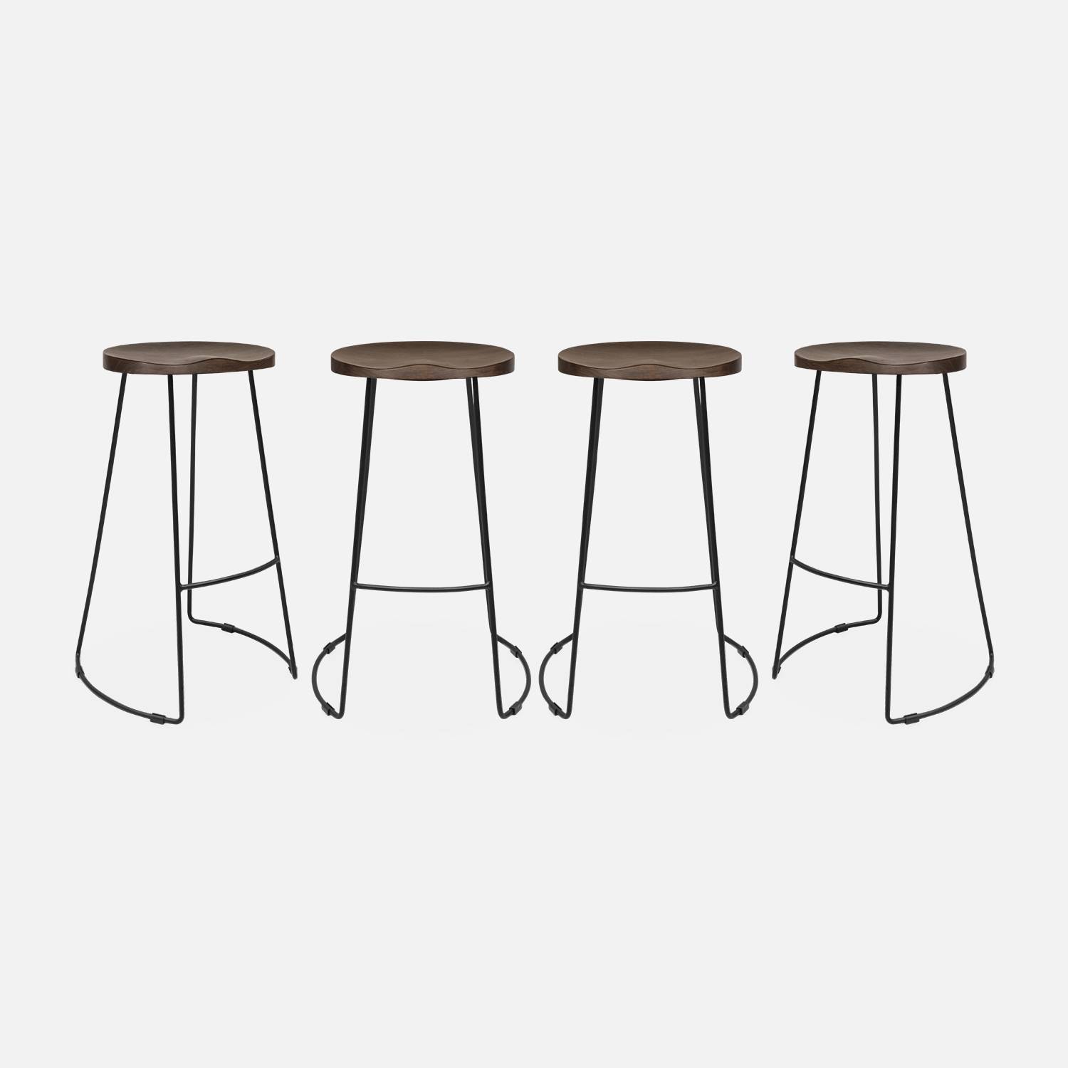 Set of 4 industrial metal and wooden bar stools, 47x40x75cm, Light Walnut | sweeek