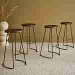 Set of 4 industrial metal and wooden bar stools, 47x40x75cm, Jaya, Light Walnut, Mango wood seat, black metal legs Photo2
