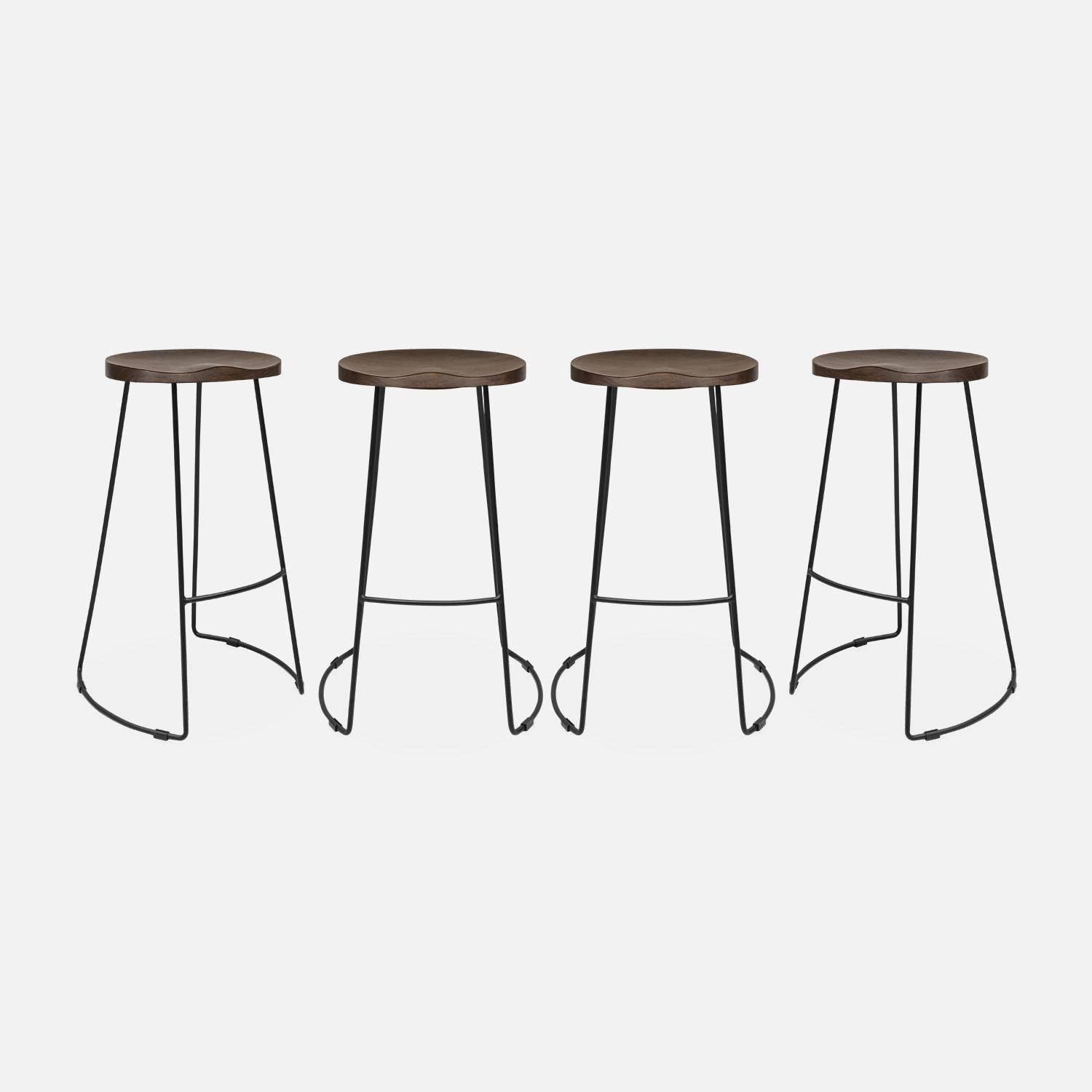 Set of 4 industrial metal and wooden bar stools, 47x40x75cm, Jaya, Light Walnut, Mango wood seat, black metal legs,sweeek,Photo3
