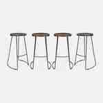 Set of 4 industrial metal and wooden bar stools, 47x40x75cm, Jaya, Light Walnut, Mango wood seat, black metal legs Photo3
