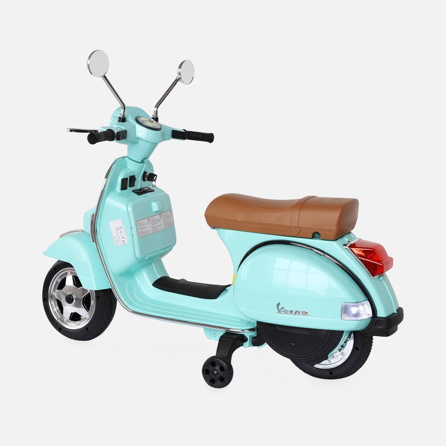 Vespa vert d'eau PX150, scooter électrique pour enfants 12V 4.5Ah, 1 place avec autoradio Photo2