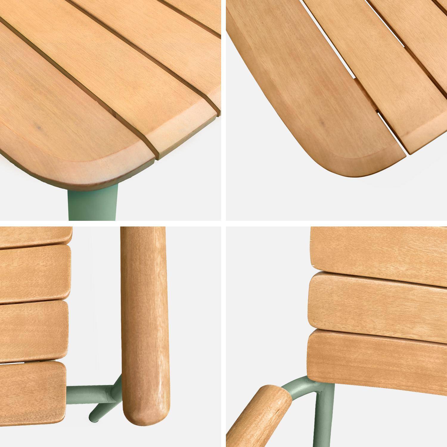 Table de jardin bois eucalyptus et aluminium 190cm,  Samana, avec lot de 6 chaises empilables, structure vert d'eau Photo8