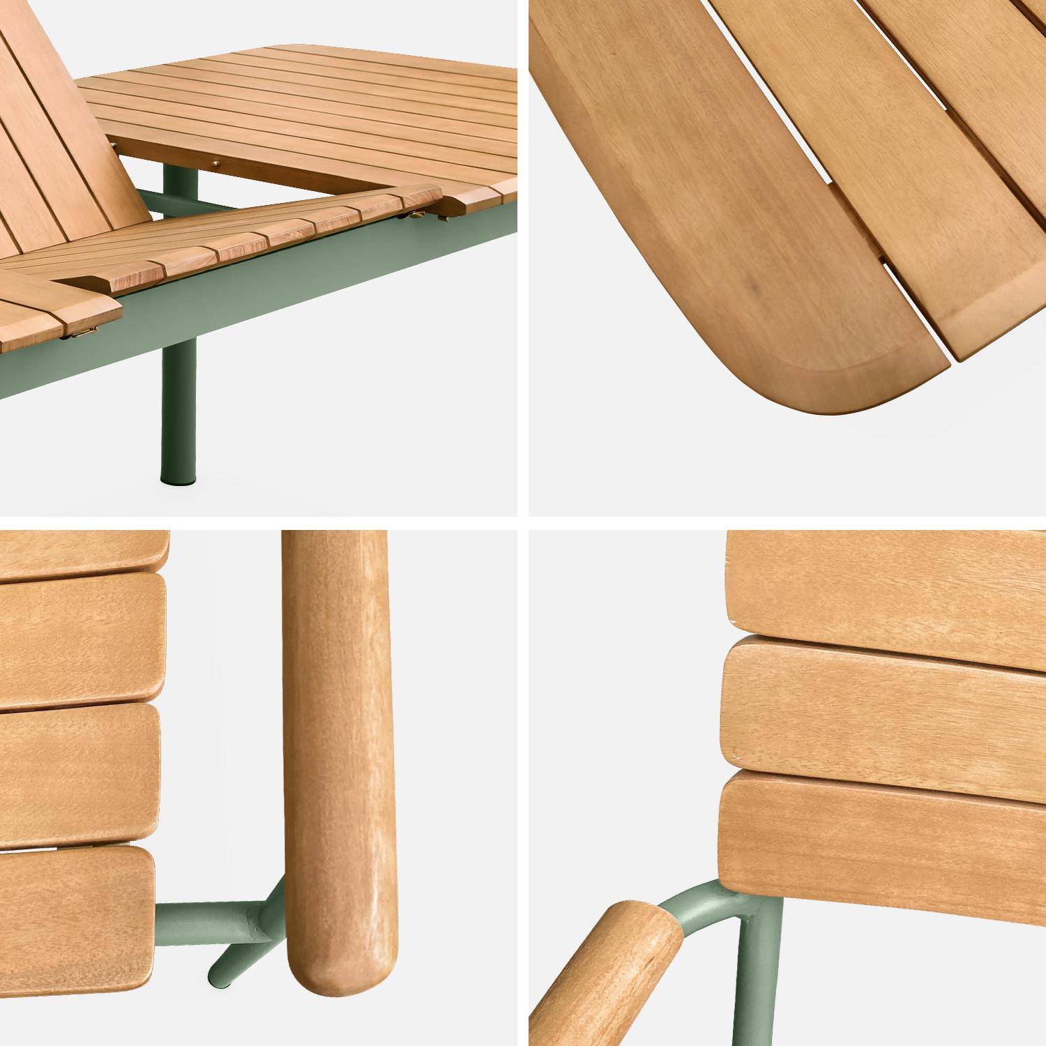 Table de jardin bois eucalyptus et aluminium 190/253cm,  Samana,  avec lot de 8 chaises empilables, structure vert d'eau Photo7