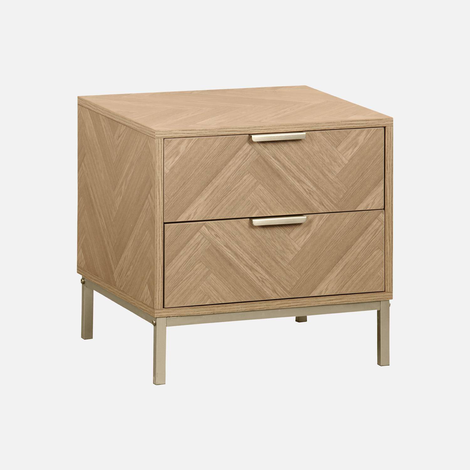 Pair of  contemporary Herringbone bedside table with 2 drawers Photo3