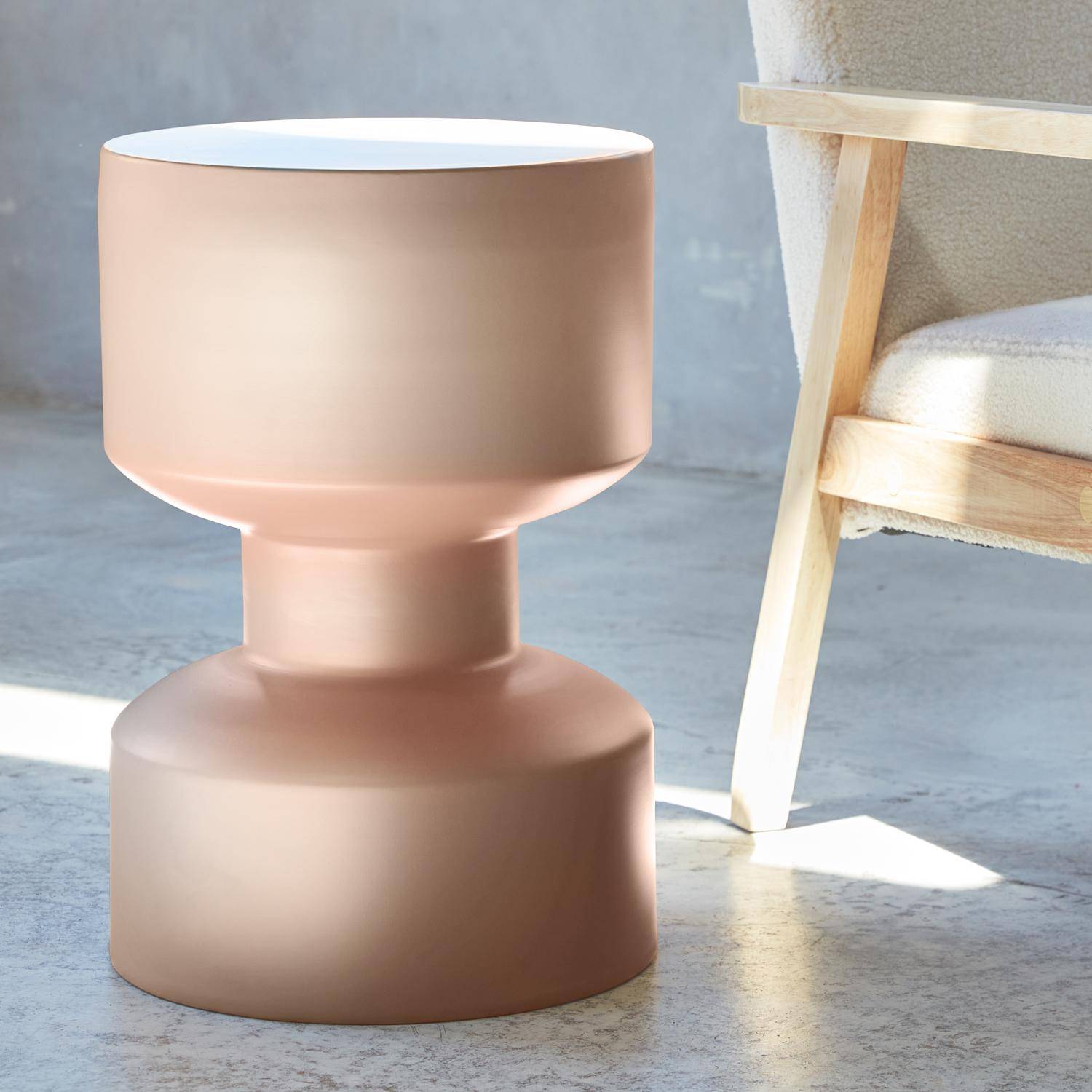 Mesa de apoio, extremidade do sofá, mesa de cabeceira em metal, cor-de-rosa, Aya, Ø30 x A 47cm Photo1