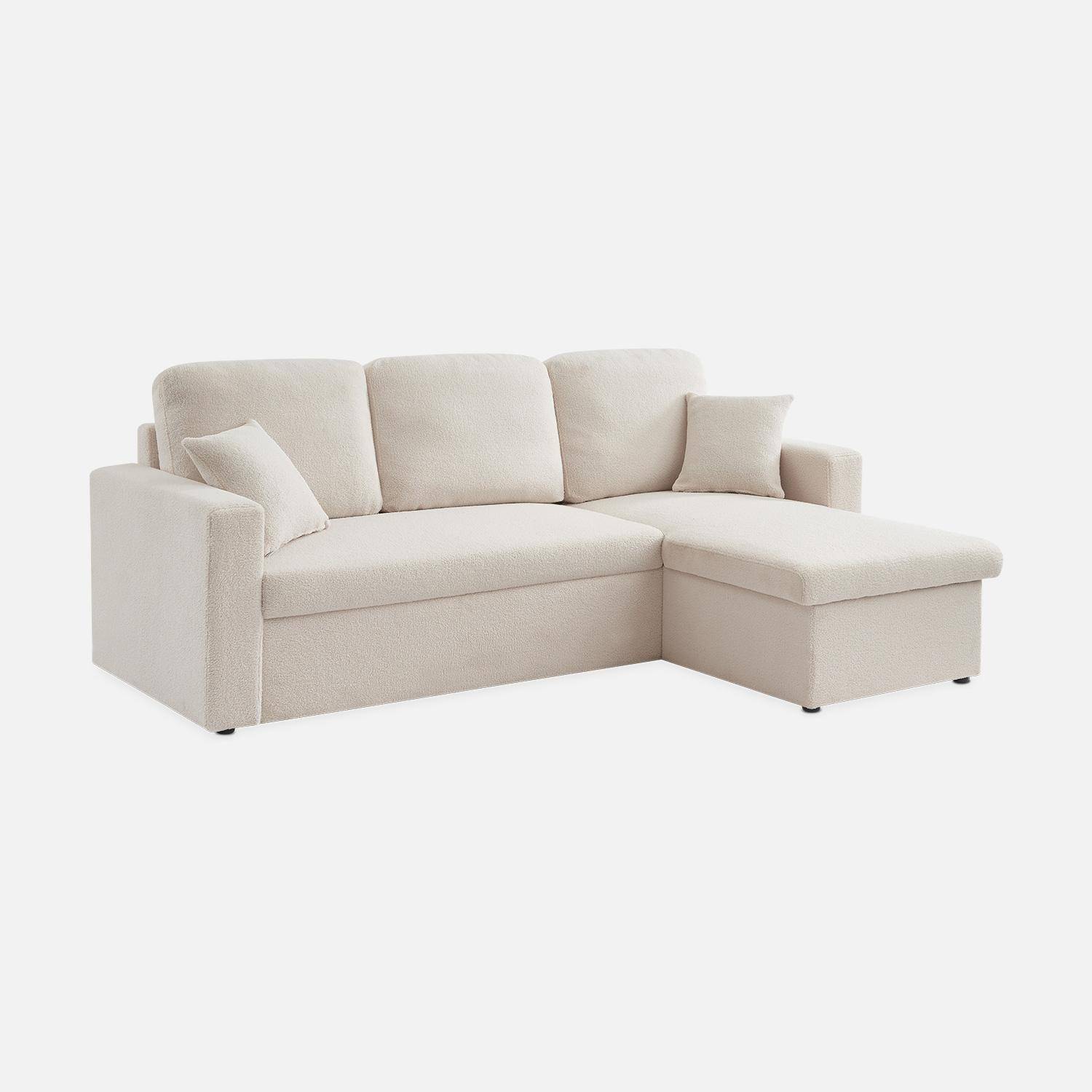3-seater corner sofa bed in white boucle, Ida Boucle, White, 219x81x68 cm Photo4