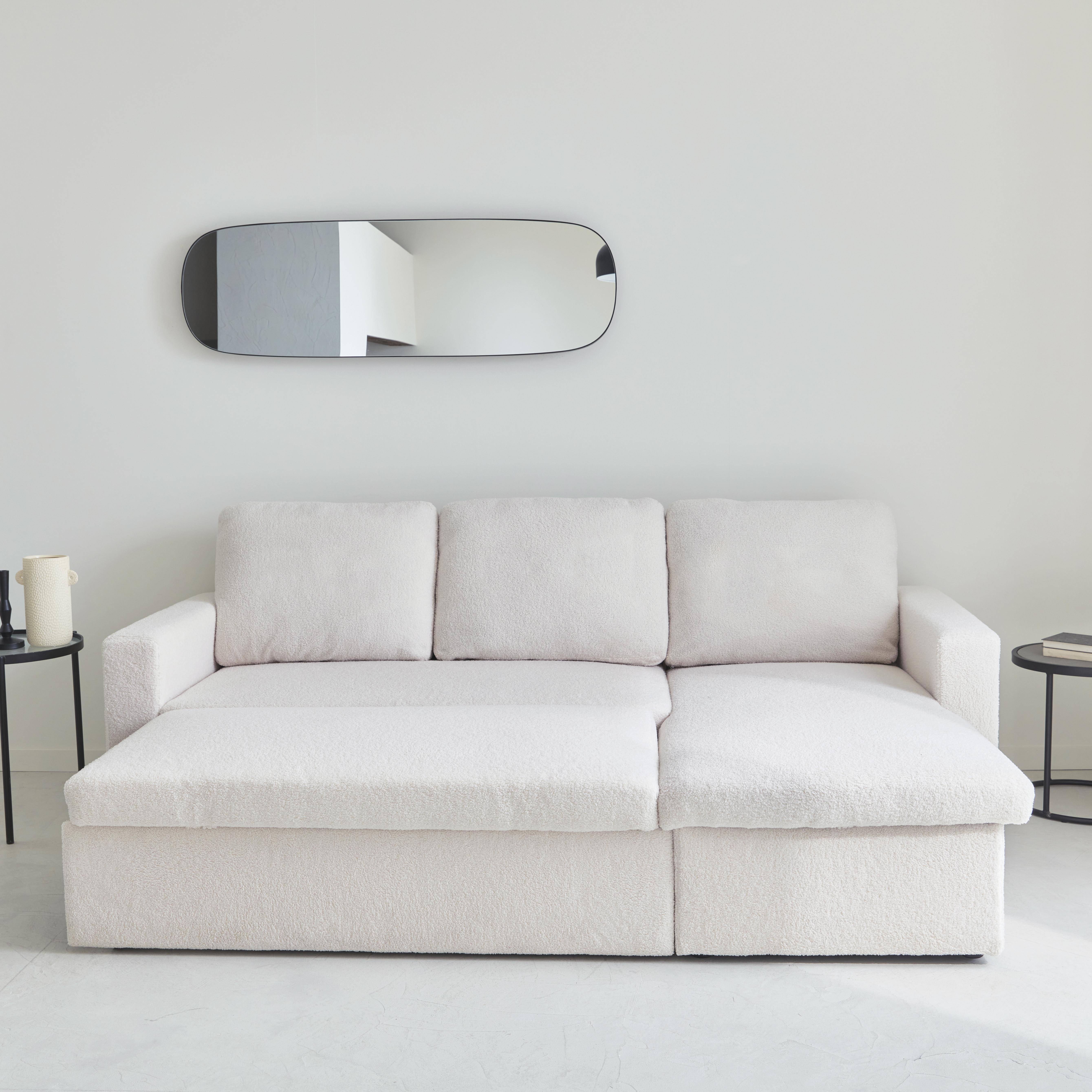 3-seater corner sofa bed in white boucle, Ida Boucle, White, 219x81x68 cm Photo3