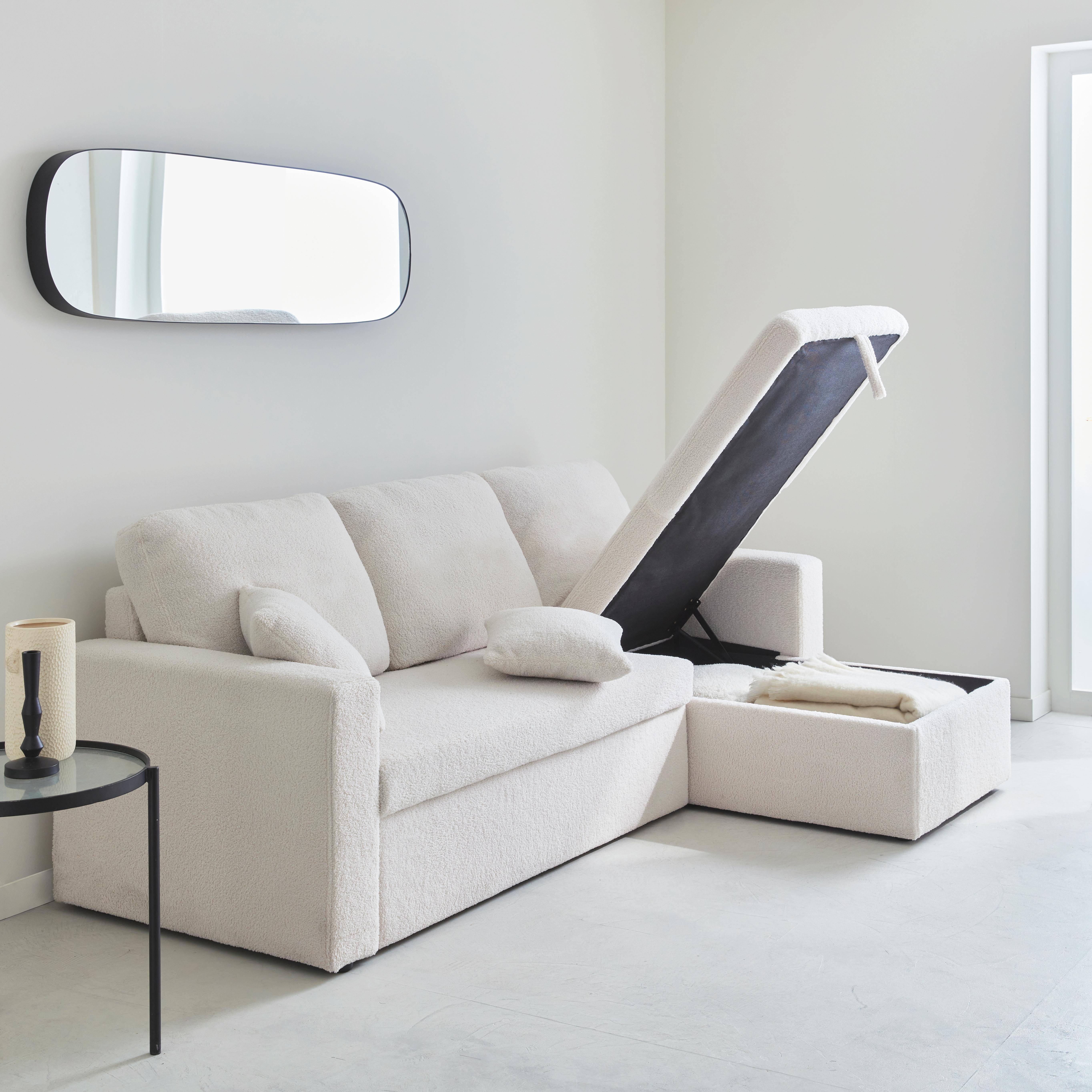 3-seater corner sofa bed in white boucle, Ida Boucle, White, 219x81x68 cm Photo2
