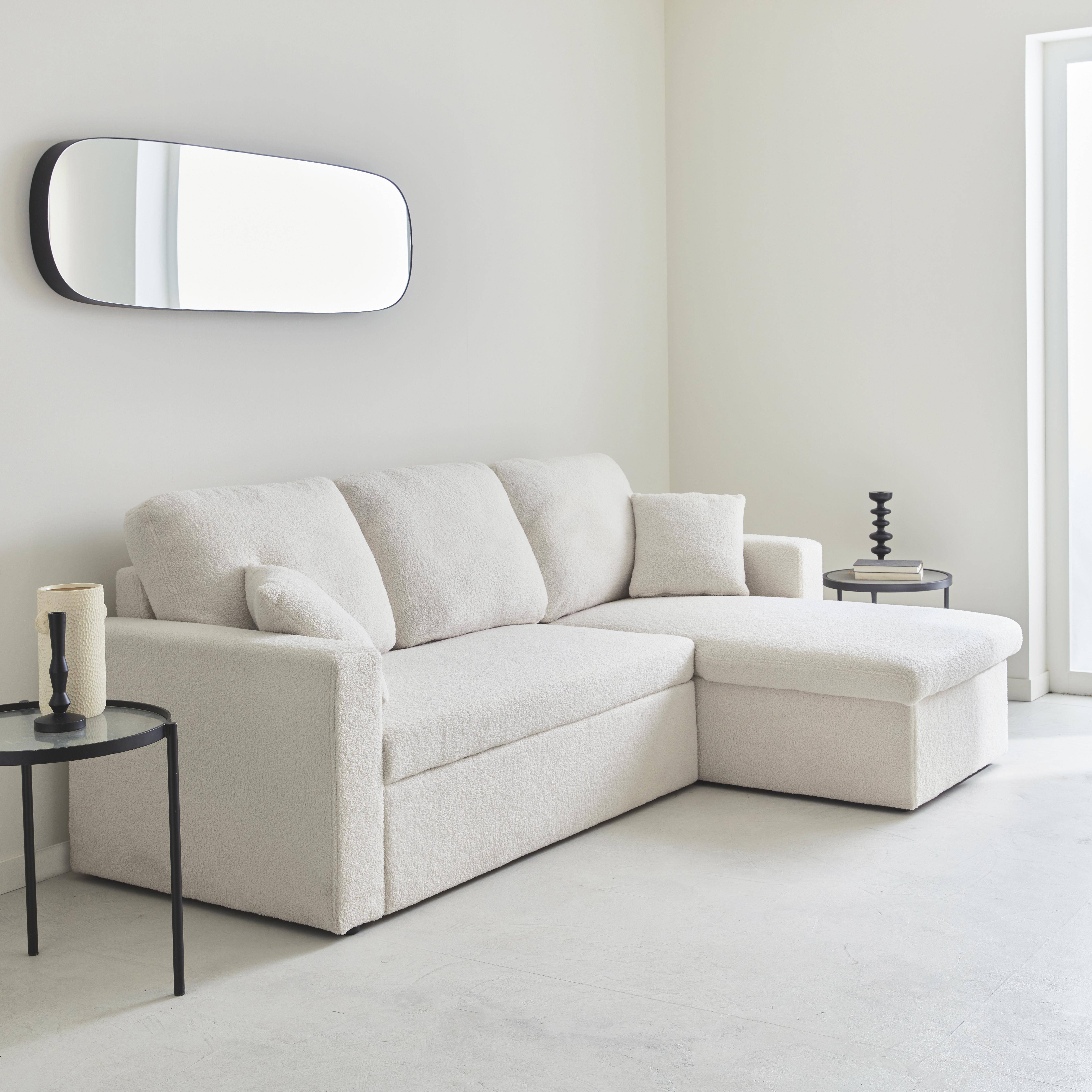 3-seater corner sofa bed in white boucle, Ida Boucle, White, 219x81x68 cm Photo1