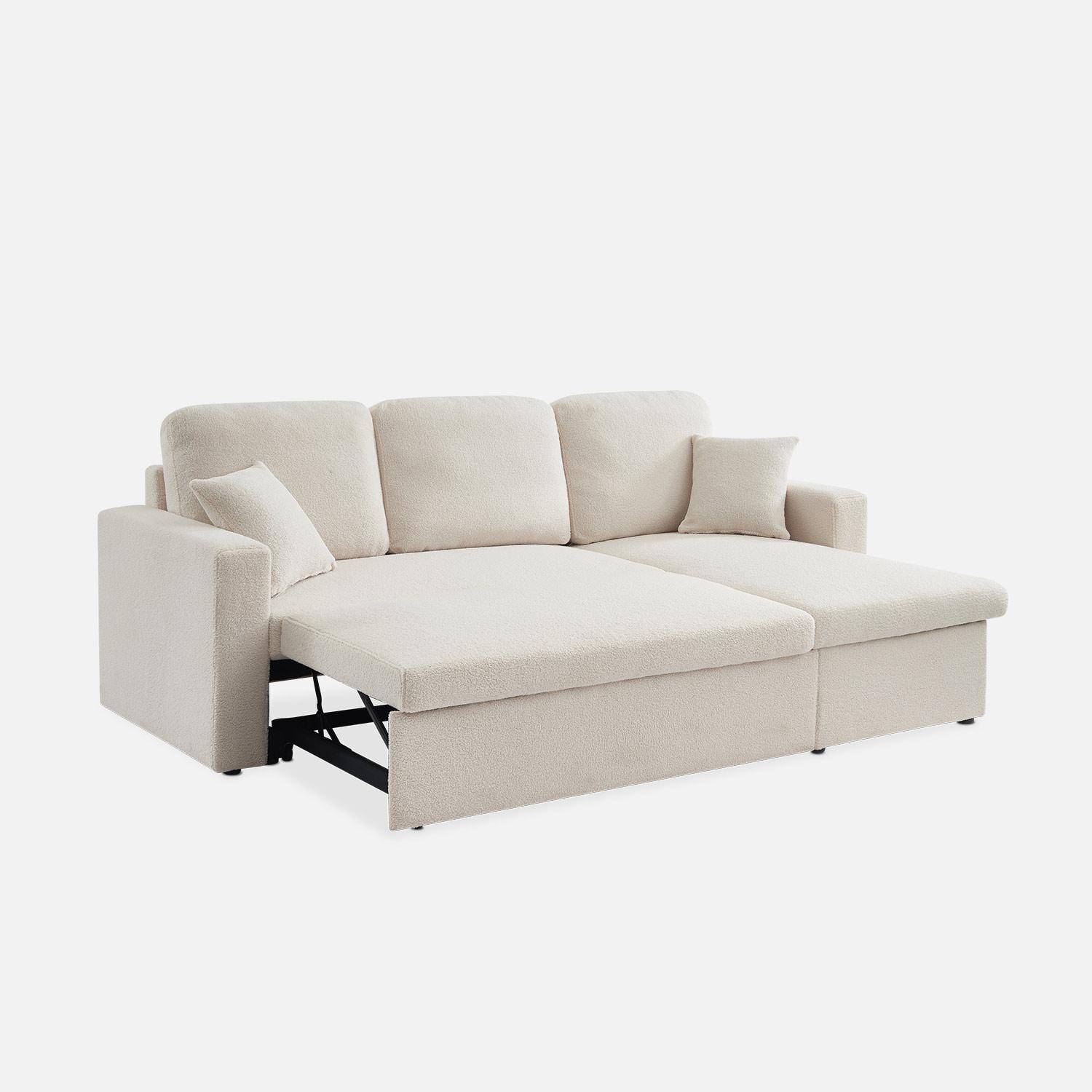 3-seater corner sofa bed in white boucle, Ida Boucle, White, 219x81x68 cm,sweeek,Photo9