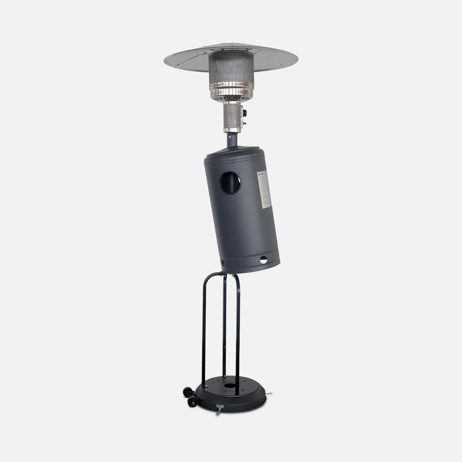 Lot de 2 chauffages d’extérieur à gaz 13kW – Norway – Parasols chauffants gris foncé, avec roulettes et stabilisateur. Photo2