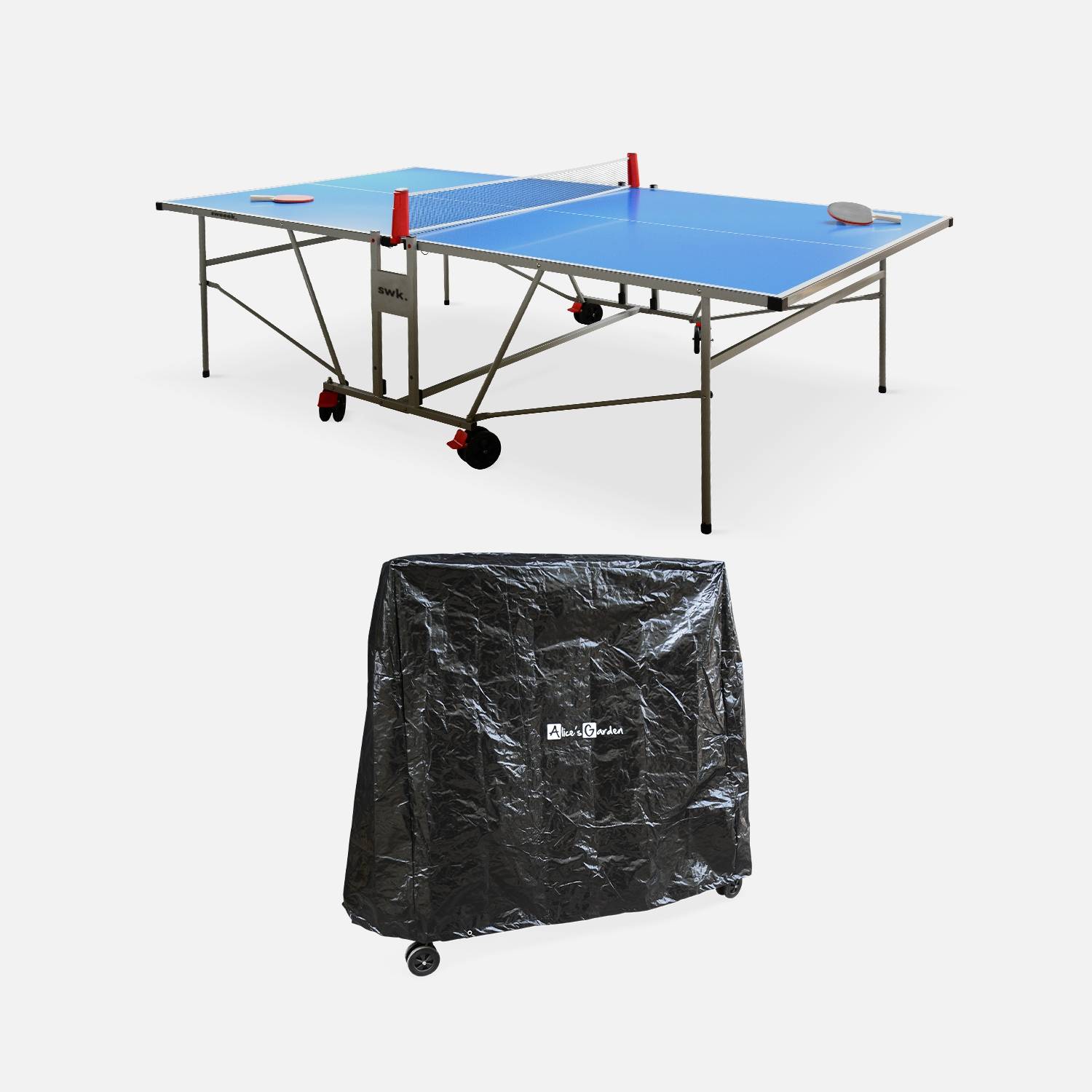 Tavolo da ping pong per esterni 274cm con 2 racchette e 3 palline + copertura in PVC, Blu