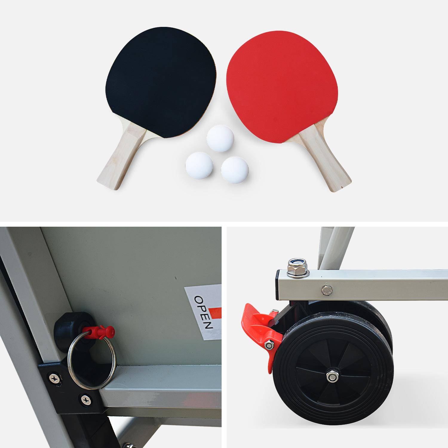 Table de ping pong OUTDOOR, avec 2 raquettes et 3 balles, pour utilisation extérieure + Housse en PVC Photo7