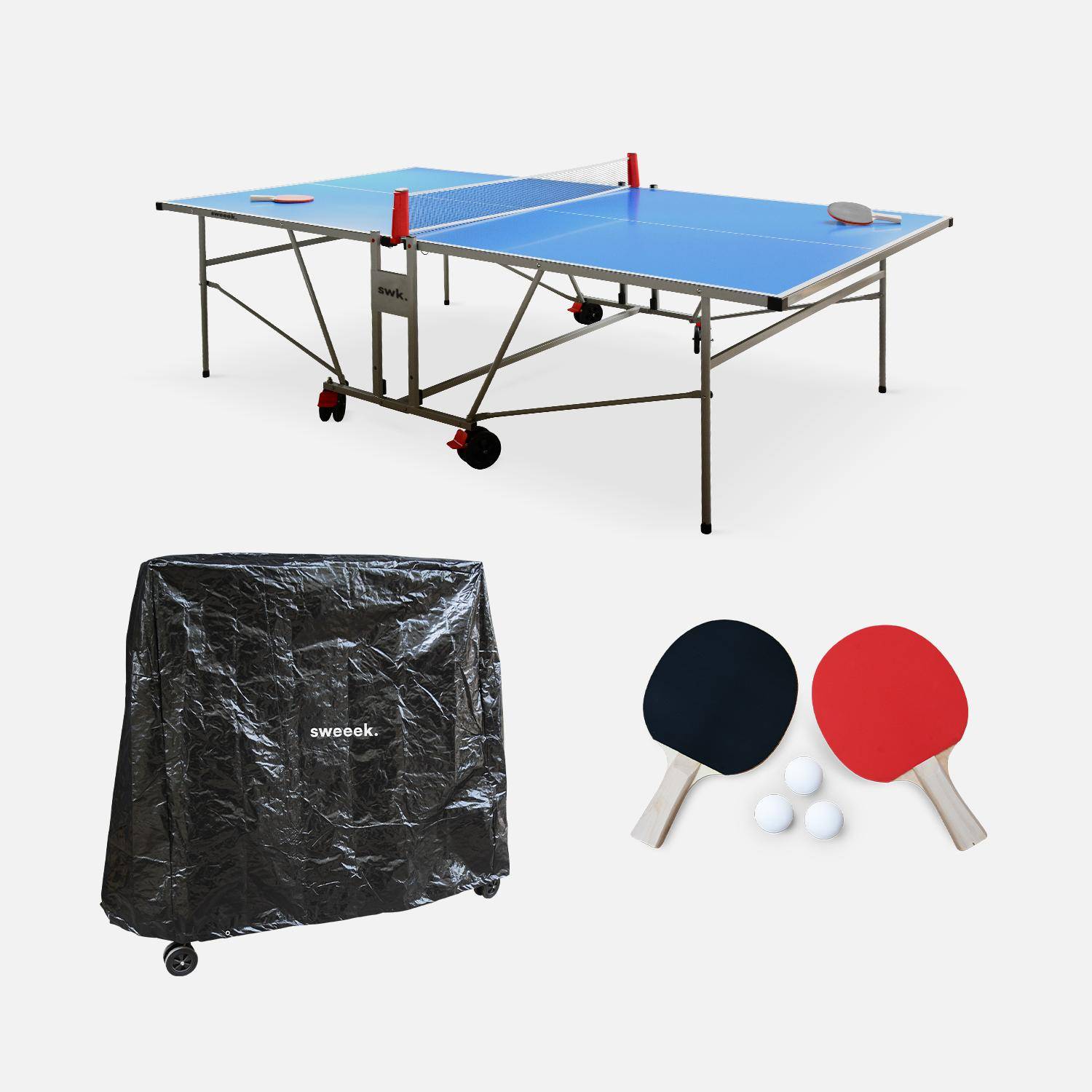 OUTDOOR Tischtennisplatte, mit 2 Schlägern und 3 Bällen, für den Einsatz im Freien + PVC-Hülle Photo1