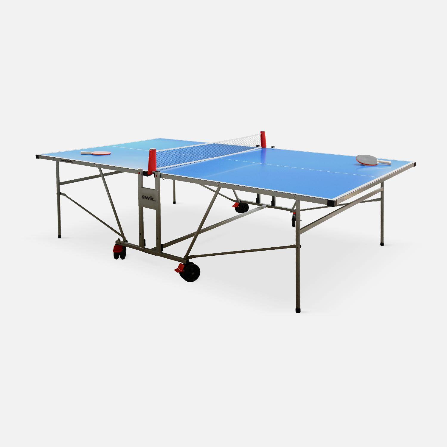 Table de ping pong OUTDOOR, avec 2 raquettes et 3 balles, pour utilisation extérieure + Housse en PVC Photo2
