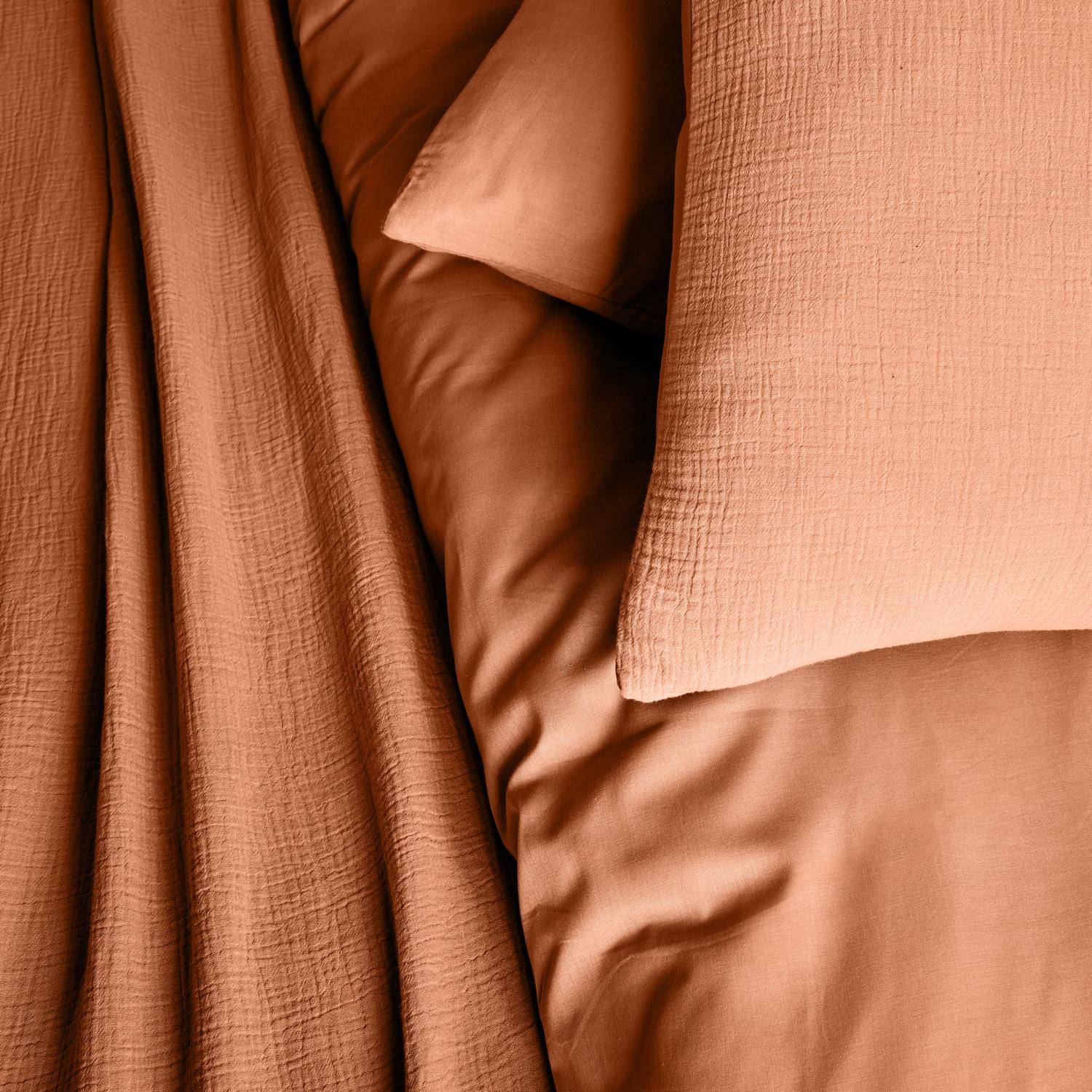 Parure de lit terracotta gaze de coton / coton, 2 places, 1 housse de couette avec 2 taies d'oreiller 240 x 220 cm ,sweeek,Photo2