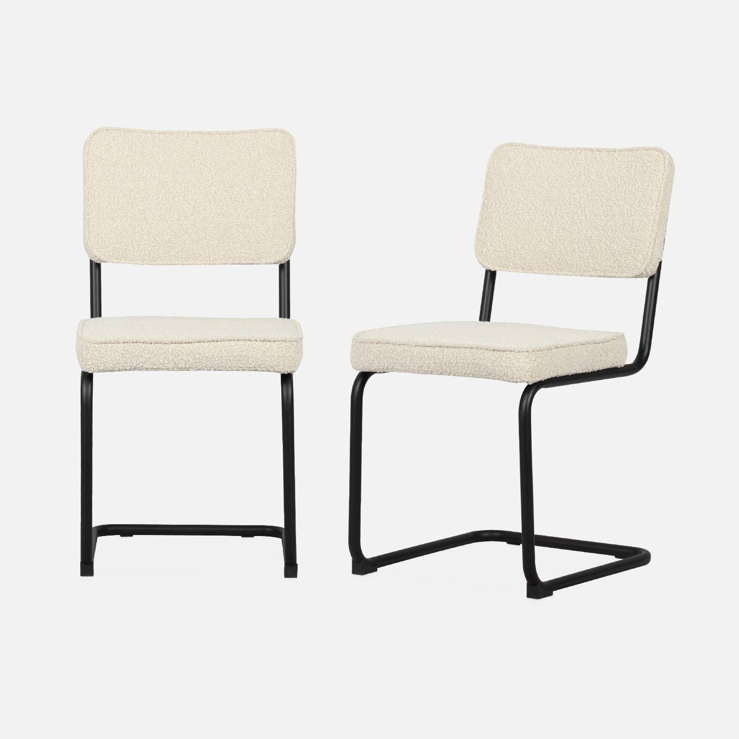 Lot de 2 chaises cantilever bouclette texturée blanc cassé, Maja, L46 x P54,5x H84,5cm,sweeek,Photo5