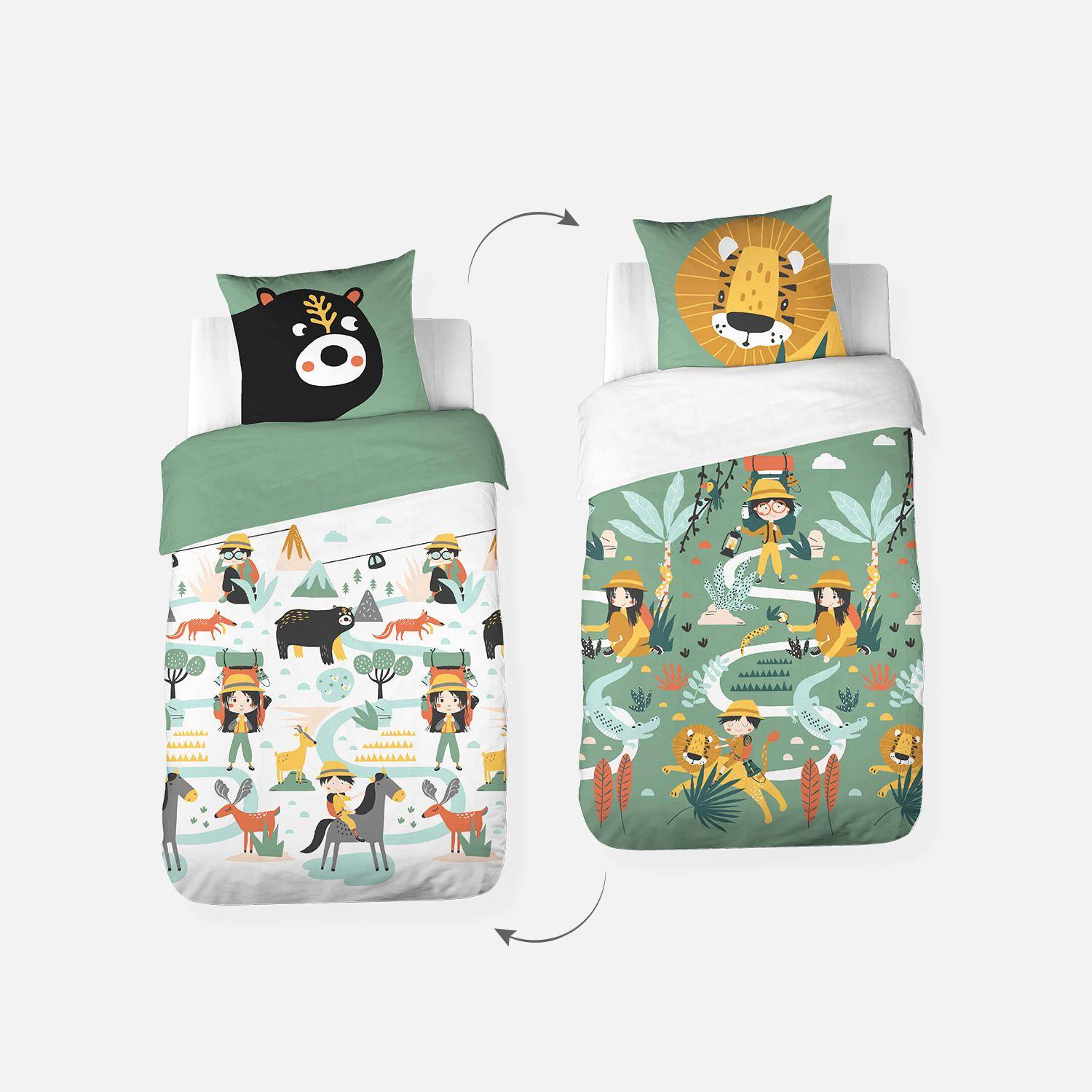 Wendebettwäsche-Set für Kinder 140x220cm Berge und Savanne, Baumwolle, 1 Bettbezug, 1 Kissenbezug, Gaston,sweeek,Photo7