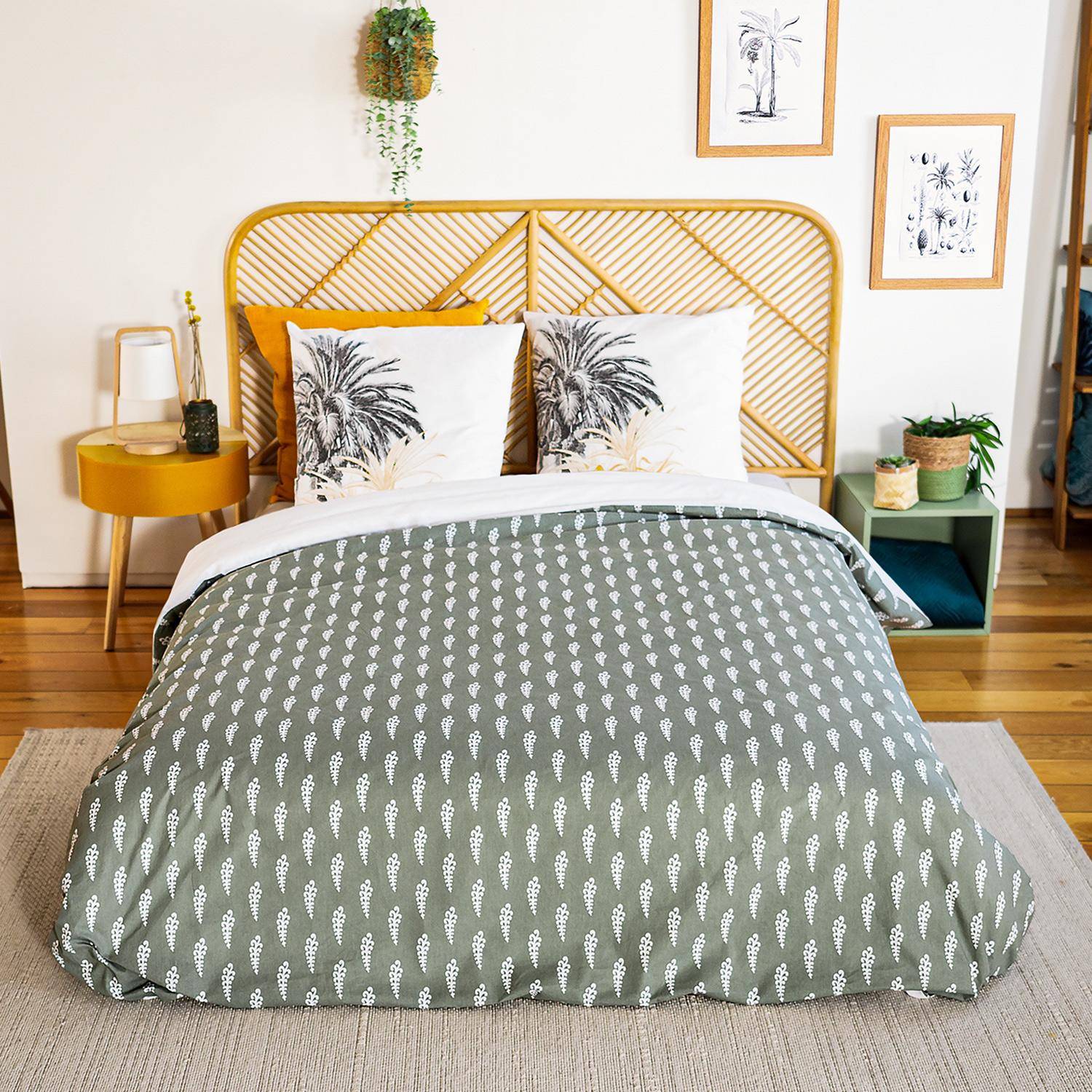 Parure de lit réversible imprimé palmiers en coton adouci, Palmera, 1 housse de couette, deux taies d'oreiller 240x220cm,sweeek,Photo4