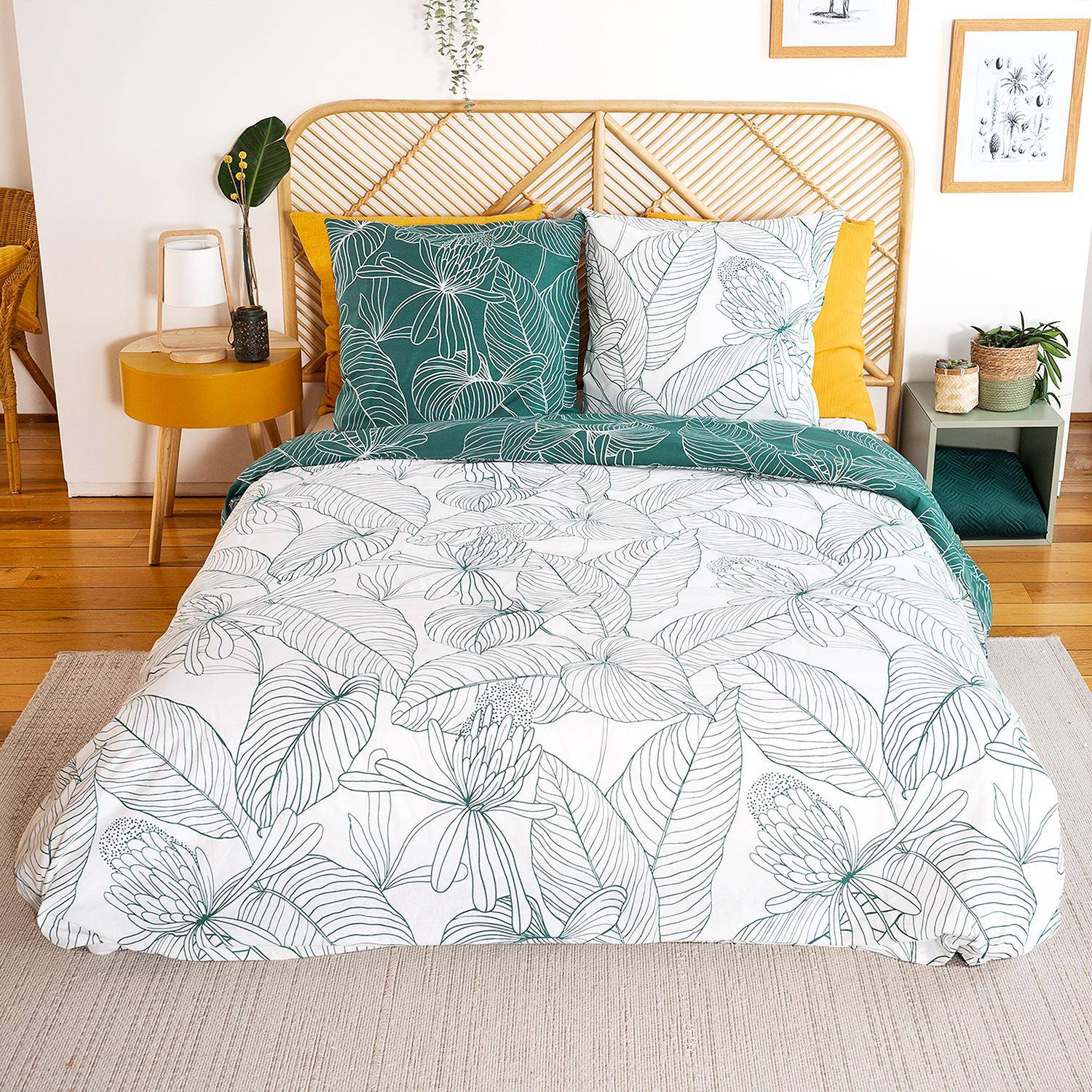 Wendebettwäsche-Set mit Blumendruck aus weicher Baumwolle, 1 Bettbezug, 2 Kissenbezüge 240x220cm -Selvia,sweeek,Photo2