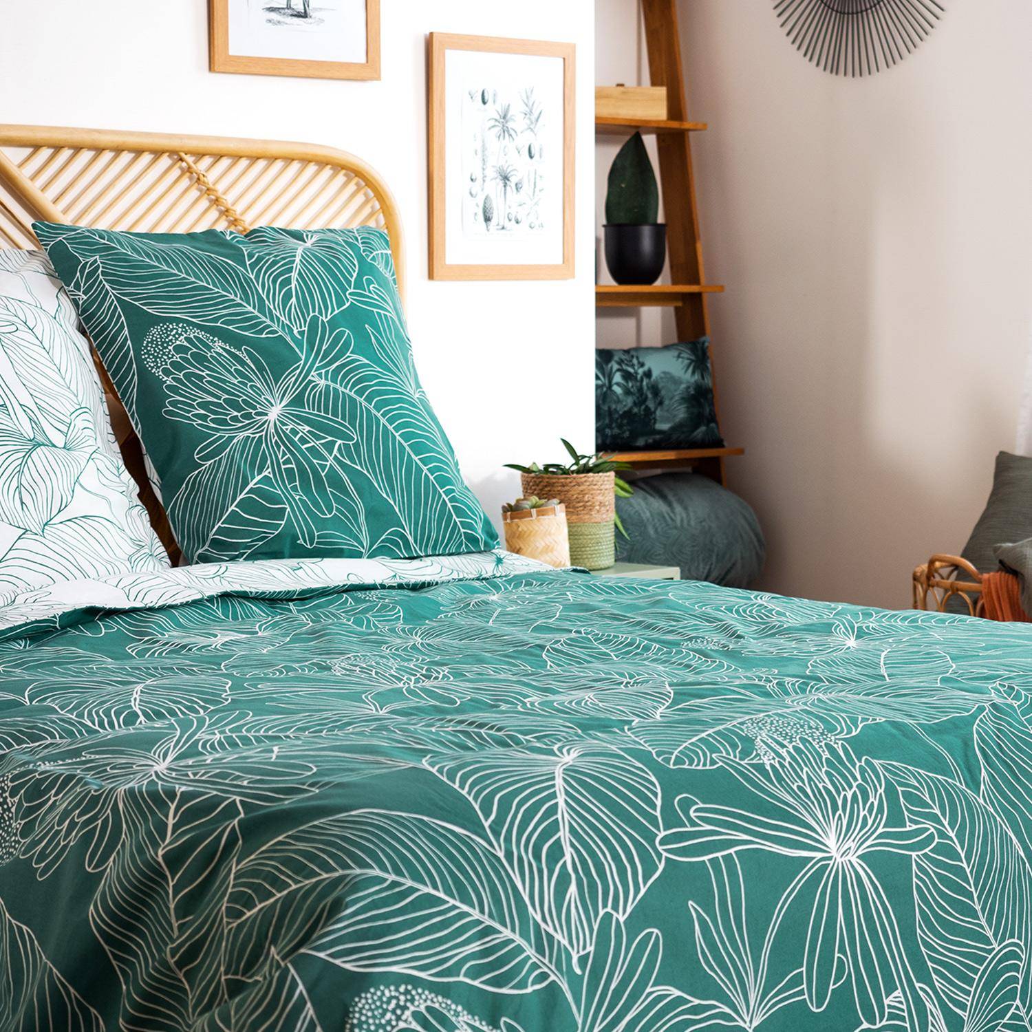 Parure de lit réversible imprimé floral en coton adouci, Selvia, 1 housse de couette, deux taies d'oreiller 240x220cm,sweeek,Photo4