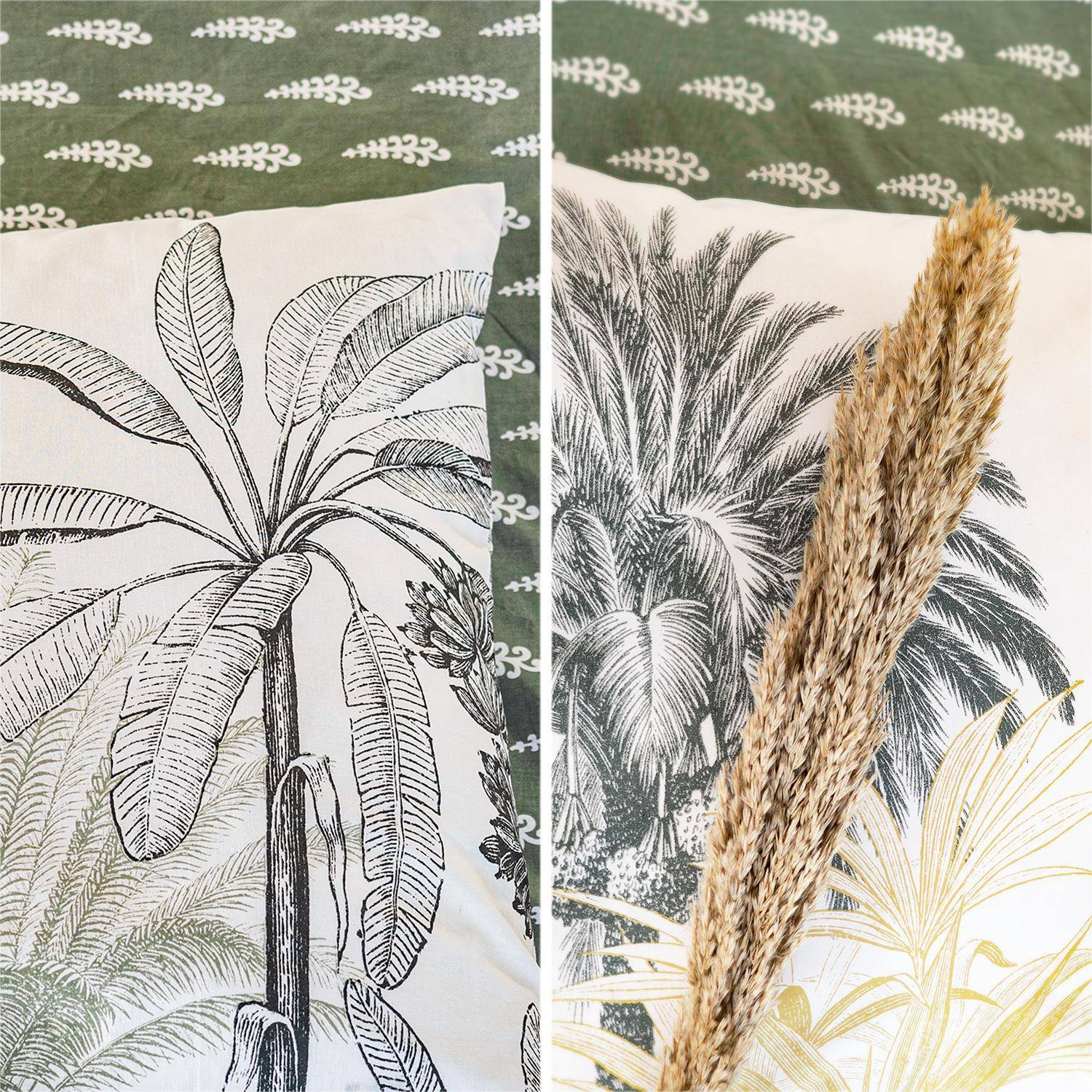 Parure de lit réversible imprimé palmiers en coton adouci, Palmera, 1 housse de couette, deux taies d'oreiller 260x240cm Photo4