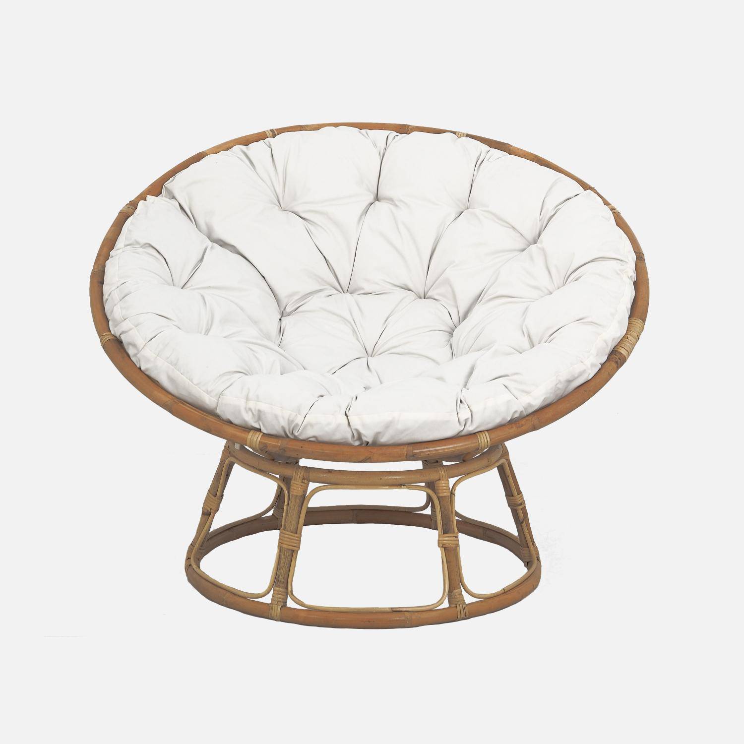 Sillón Papasan de ratán con cojín blanco Ø113cm Photo5