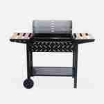 Barbecue au charbon, Noir et gris, hauteur de grille ajustable, cuve émaillée, tablettes en bois + Cheminée d’allumage Photo2