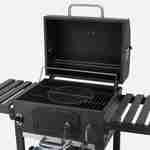Barbecue Grill charbon de bois noir - Fumoir avec récupérateur de cendres, aérateurs, bac charbon ajustable et tablettes rabattables + Housse en PVC Photo4